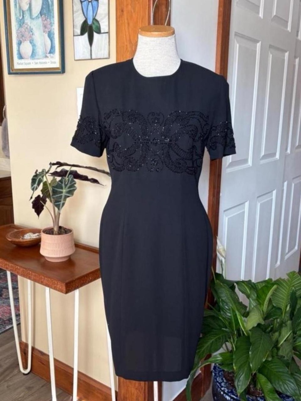 Vintage Elegant Black Beaded Dress